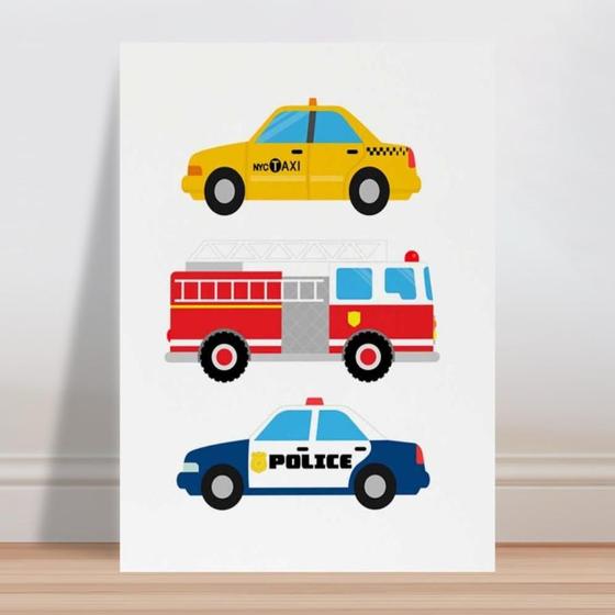 Imagem de Placa decorativa infantil carro polícia táxi bombeiro