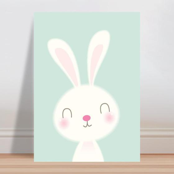 Imagem de Placa decorativa infantil coelho branco orelhas rosa