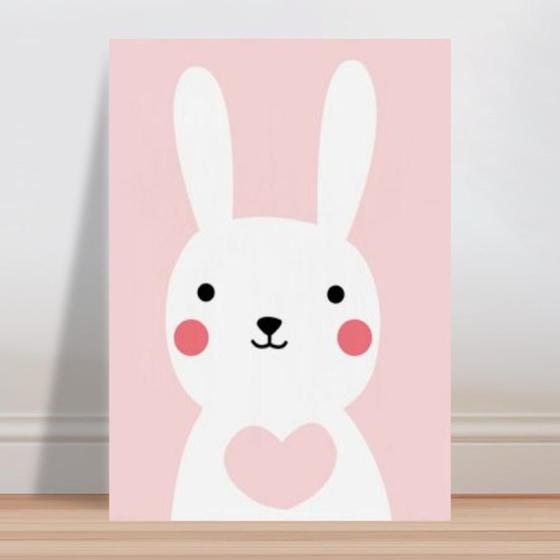 Imagem de Placa decorativa infantil coelho rosa e branco