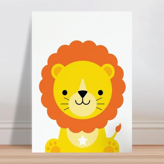 Imagem de Placa decorativa infantil desenho leão amarelo e laranja