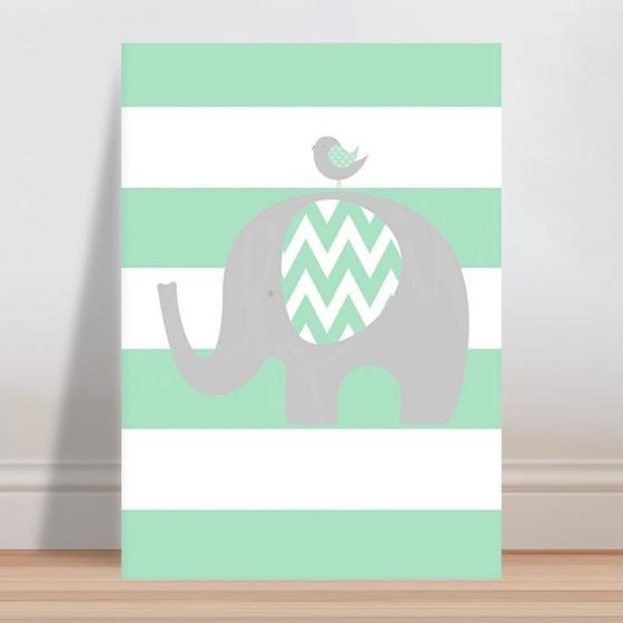 Imagem de Placa decorativa infantil elefante cinza listras verde