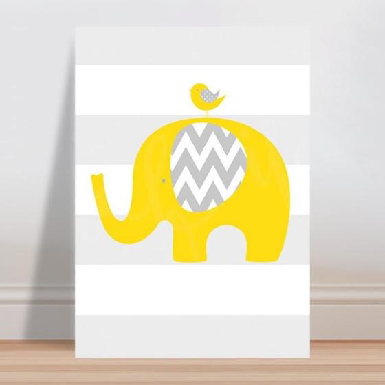 Imagem de Placa decorativa infantil elefante e pássaro amarelo