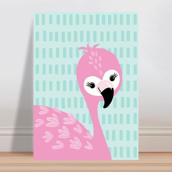 Imagem de Placa decorativa infantil flamingo rosa fundo verde