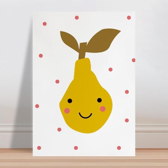 Imagem de Placa decorativa infantil Fruta Pêra Bolinhas Rosa