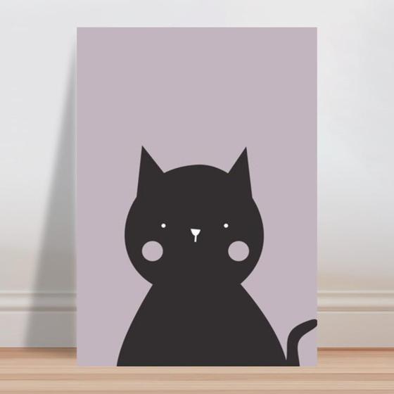 Imagem de Placa decorativa infantil gato preto fundo lilás