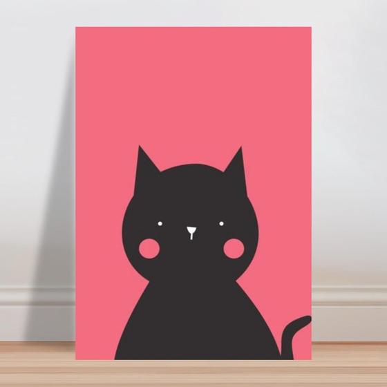 Imagem de Placa decorativa infantil gato rosa e preto