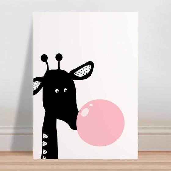 Imagem de Placa decorativa infantil girafa preta chiclete rosa