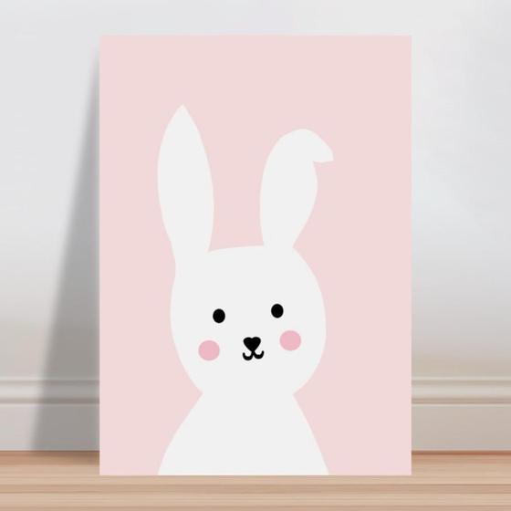 Imagem de Placa decorativa infantil menina rosa coelho branco