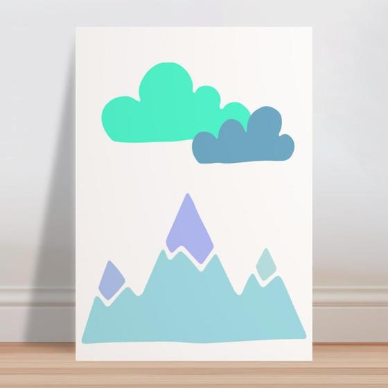 Imagem de Placa decorativa infantil montanhas nuvens verde e azul