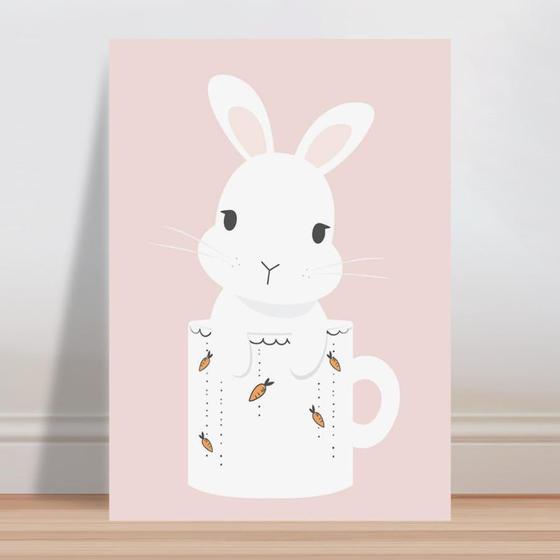 Imagem de Placa decorativa infantil rosa animal coelho na caneca