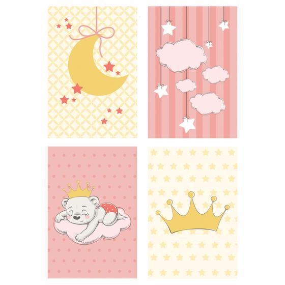 Imagem de Placa Decorativa Infantil Ursinha Princesa Kit 4un 20x30cm