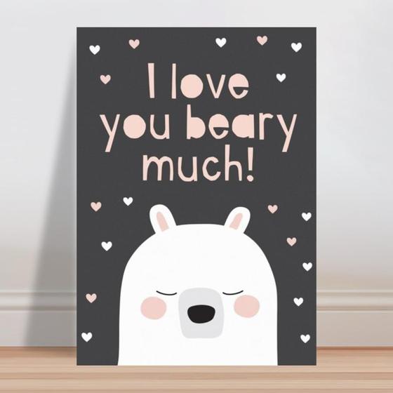 Imagem de Placa decorativa infantil Urso Branco Cinza Eu Te Amo