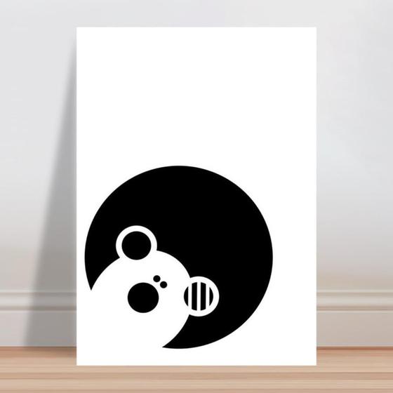 Imagem de Placa decorativa infantil urso branco círculo preto