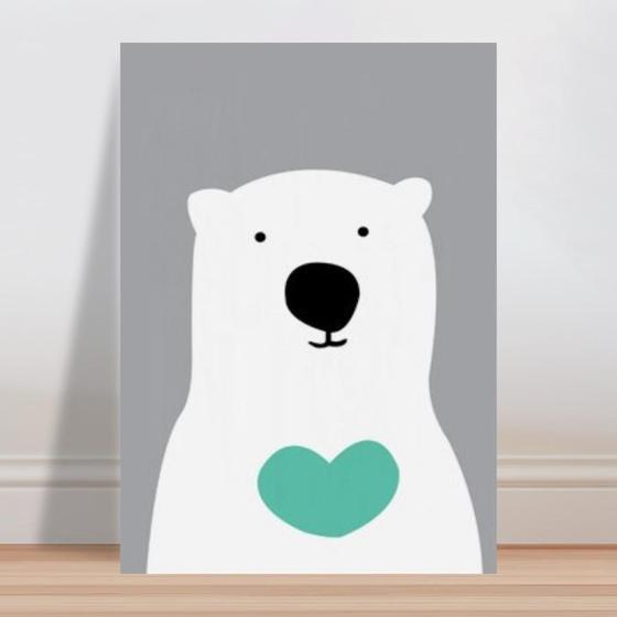 Imagem de Placa decorativa infantil urso branco coração verde