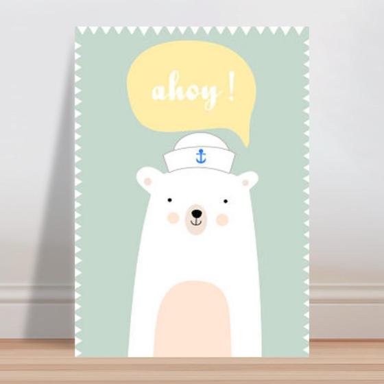 Imagem de Placa decorativa infantil urso branco marinheiro