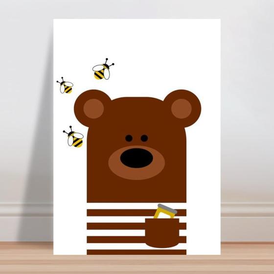 Imagem de Placa decorativa infantil urso marrom abelhas