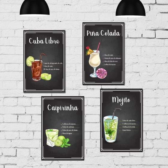 Imagem de Placa Decorativa MDF Cozinha Receitas Drinks Kit 4un 30x40cm