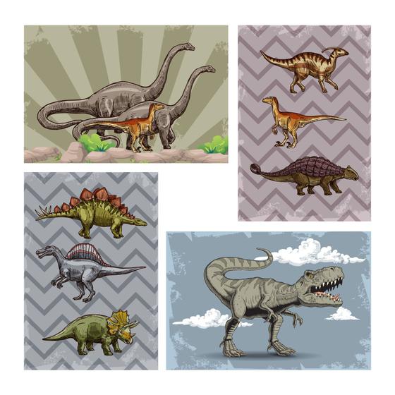 Imagem de Placa Decorativa MDF Infantil Dinossauro Jurassic Kit 4un
