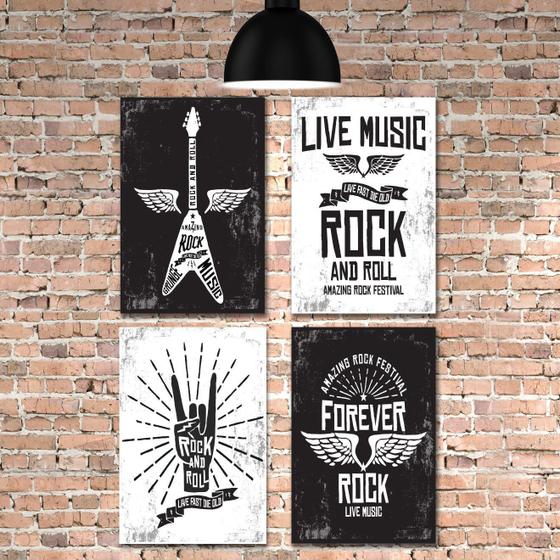 Imagem de Placa Decorativa MDF Musica Rock Kit 4un MDF 20x30cm