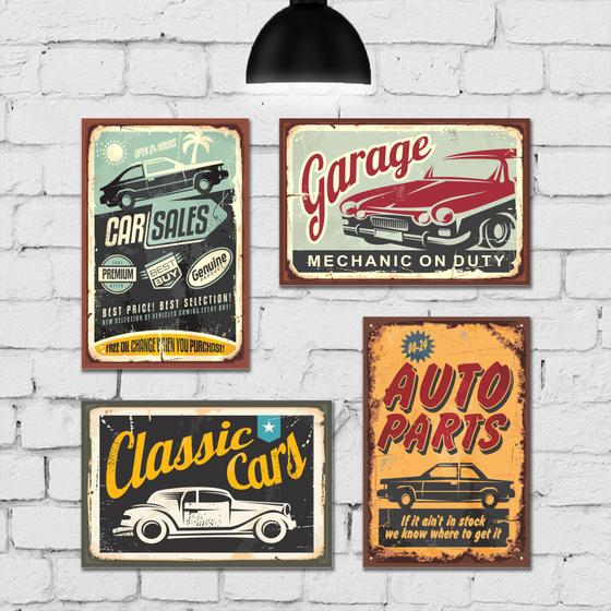 Imagem de Placa Decorativa MDF Vintage Carros Clássicos Kit 4un 30x40