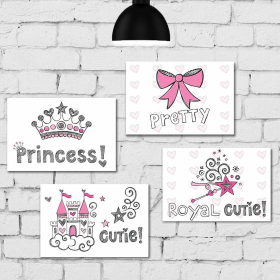 Imagem de Placa Decorativa para Quarto Menina Princesa Kit 4un 30x40