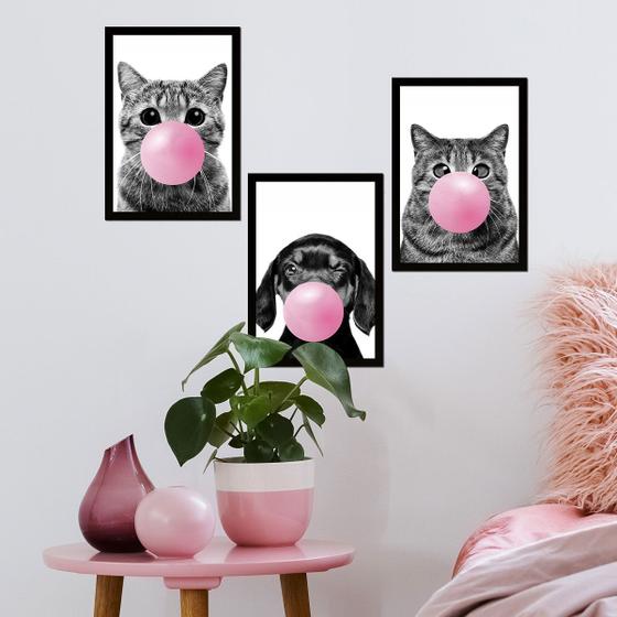 Imagem de Placa Decorativa Pets Bubble Gum Moldura Preta