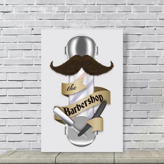 Imagem de Placa Decorativa The Barber Shop Navalha e Bigode