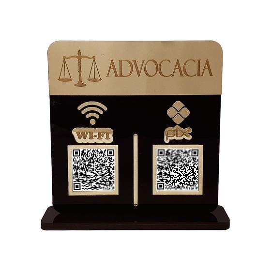 Imagem de Placa Display Logo e 2 Qr Code Pix e Wifi em Acrílico Dourado e Preto