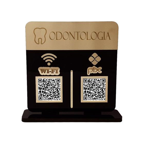 Imagem de Placa Display Logo e 2 Qr Code Pix e Wifi em Acrílico Dourado e Preto