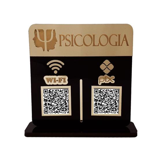 Imagem de Placa Display Logo e 2 Qr Code Pix e Wifi em Acrílico Dourado e Preto
