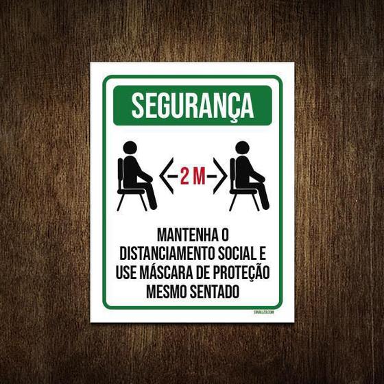 Imagem de Placa Distanciamento Social Use Máscara Sentado 27X35