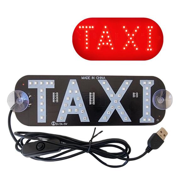 Imagem de Placa Em Led Com Escrita Taxi (Led Vermelho) Com Tomada Usb E Ventosa Para Vidro