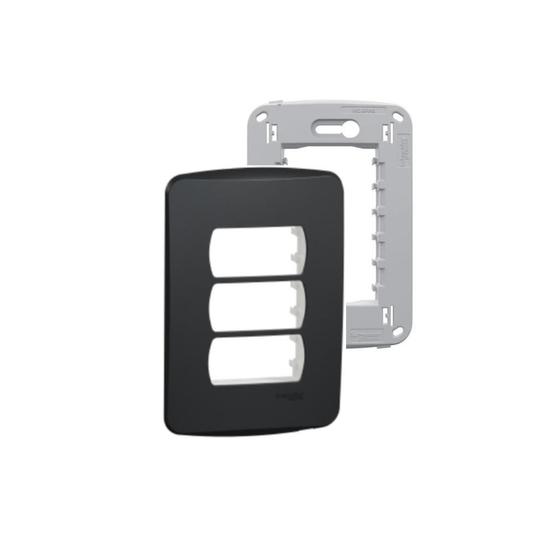 Imagem de Placa Espelho 4x2 3 Mód. Grafite Miluz S3B77131 Com Suporte