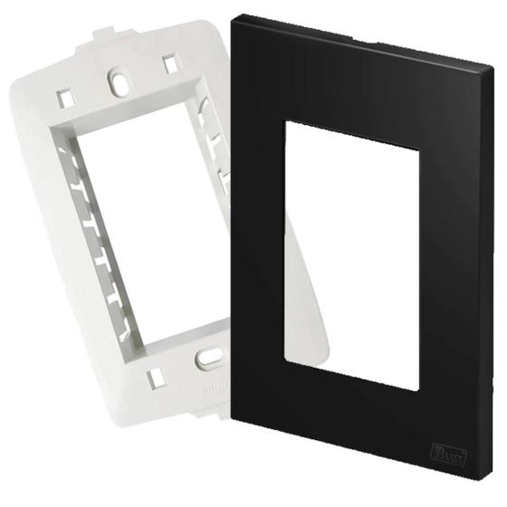 Imagem de Placa Espelho Preto Fosco Com Suporte 3 Módulos Blux Recta