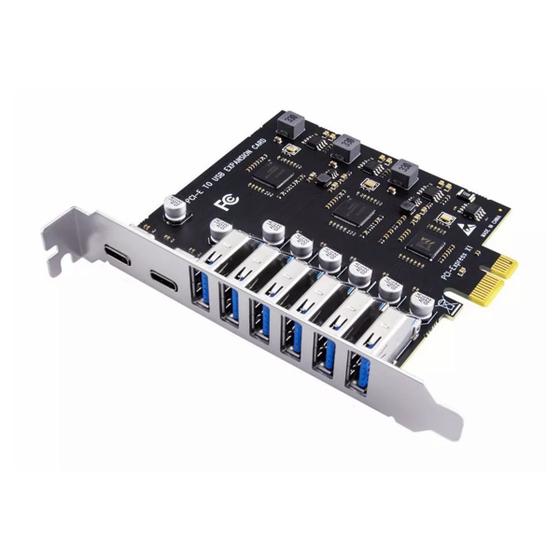 Imagem de Placa Expansão PCI Express PCIe X1 X4 X8 X16 p/ USB 3.2 6 portas + 2 Portas Tipo C Adaptador Hub Controlador