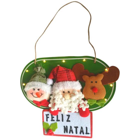 Imagem de Placa Feliz Natal de Pendurar 9 Leds Bonecos Natalinos 28x30cm