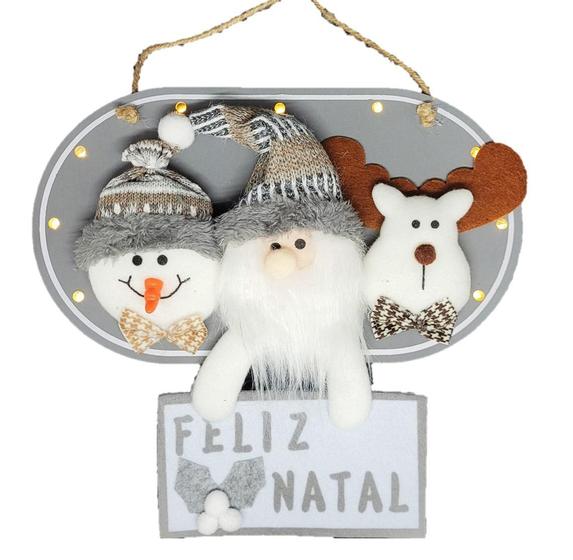 Imagem de Placa Feliz Natal Iluminada LED Cinza Trio 28cm