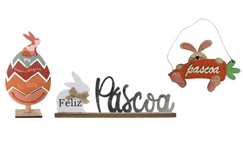 Imagem de  Placa Feliz Páscoa MDF Pintada Kit 3 Unidades