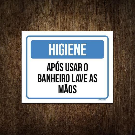 Imagem de Placa Higiene Após Usar Banheiro Lave As Mãos 27X35