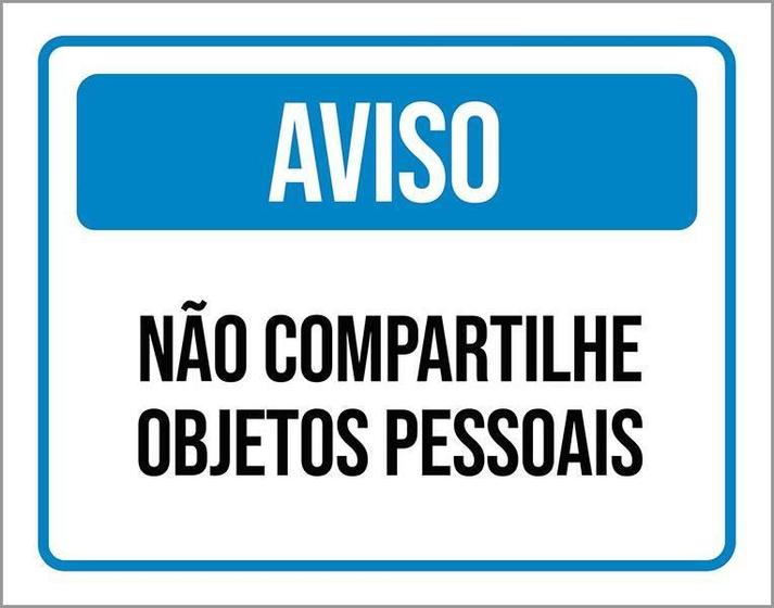 Imagem de Placa Higiene Aviso Não Compartilhe Objetos Pessoais 18X23