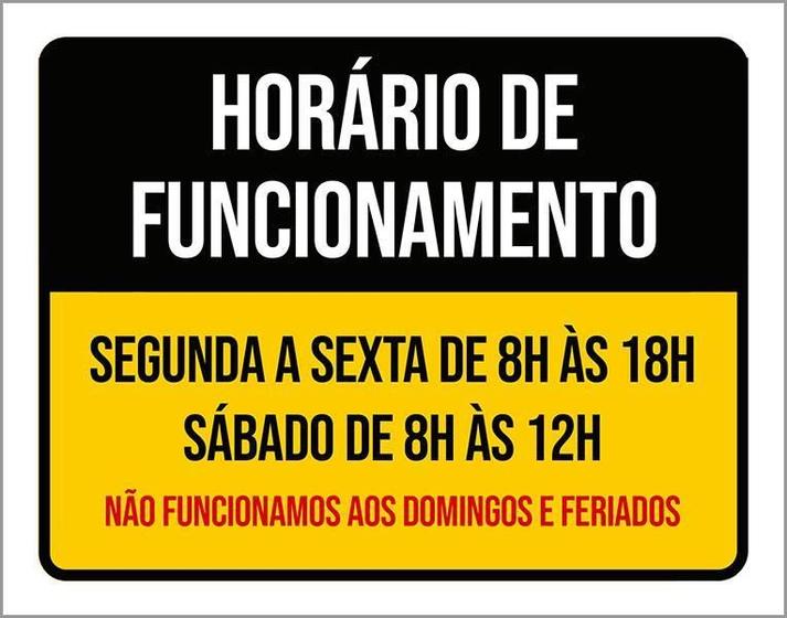 Imagem de Placa Horário Funcionamento Preto Amarelo 27X35