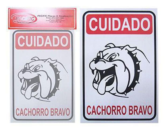 Imagem de Placa Indicativa Cuidado Cachorro Bravo 20x30cm - Oem