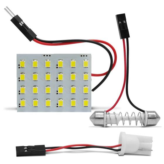 Imagem de Placa LED 24 Pontos Adaptadores Pingo T10 Torpedo 5W 12V Luz Interna Teto Porta Malas