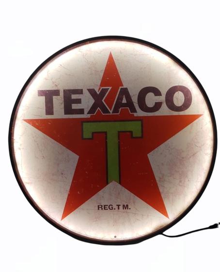 Imagem de Placa Led Retro Redonda Luminária Vintage Texaco Vintage