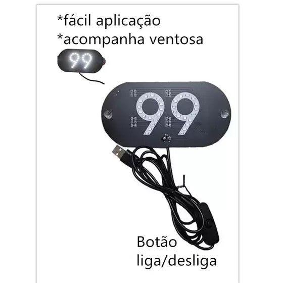 Imagem de Placa Letreiro Aplicativo 99 Letreiro Luminoso Led USB Com Botão Liga/desliga Luz Branca