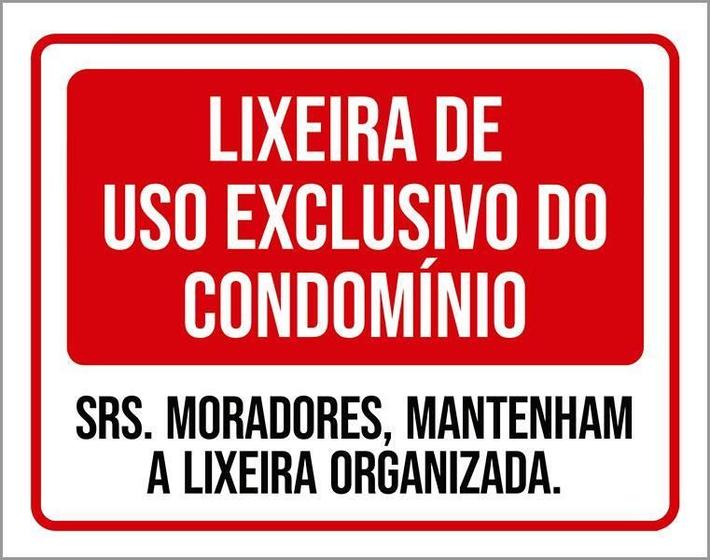 Imagem de Placa Lixeira Uso Exclusivo Condomínio Organizada 18X23