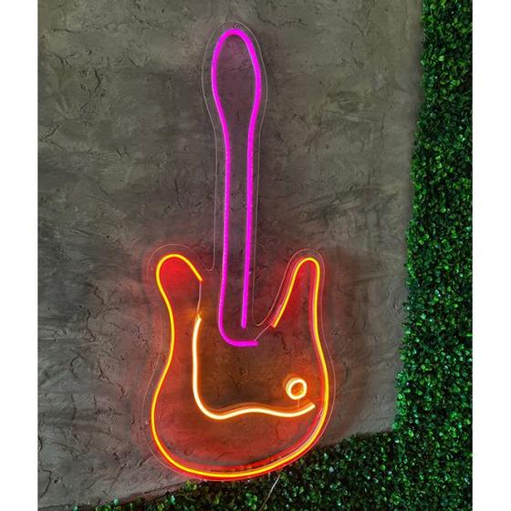 Placa Luminoso Decorativo em Acrílico Neon Led Guitarra 90cm