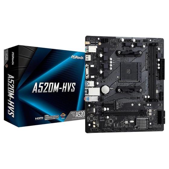 Placa-Mãe ASRock A520M-HVS, AMD AM4, Micro ATX, DDR4 Menor preço em Placa-Mãe ASRock A520M-HVS, AMD AM4, Micro ATX, DDR4