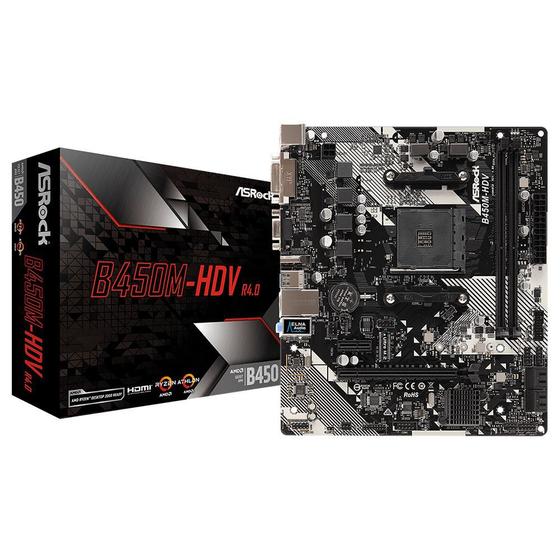 Placa-Mãe ASRock B450M-HDV R4.0, AMD AM4, Micro ATX, DDR4, Preto - 90-MXB9N0-A0UAYZ Menor preço em Placa-Mãe ASRock B450M-HDV R4.0, AMD AM4, Micro ATX, DDR4, Preto - 90-MXB9N0-A0UAYZ