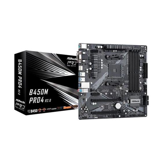 Imagem de Placa Mãe AsRock B450M Pro4 R2.0 DDR4 Socket AM4 M-ATX Chipset AMD B450 - B450M-PRO4-R2.0